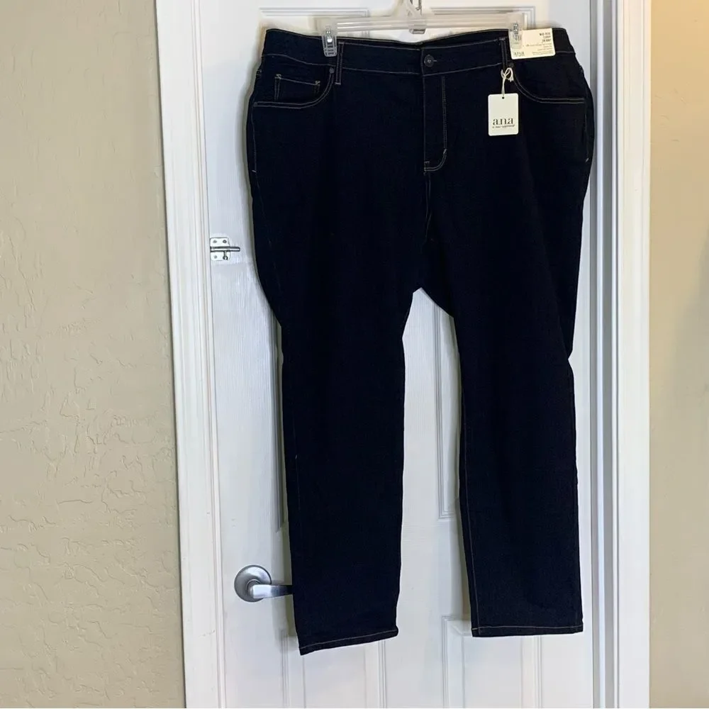 ANA Mid-Rise Curvy Skinny Jeans Dark Denim Rinse Color Size 24W